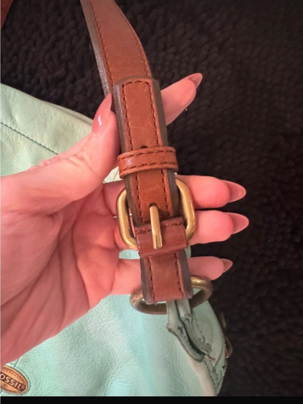 Fossil Mint Green Leather Shoulder Bag with Brown Accents - Picture 4 of 12